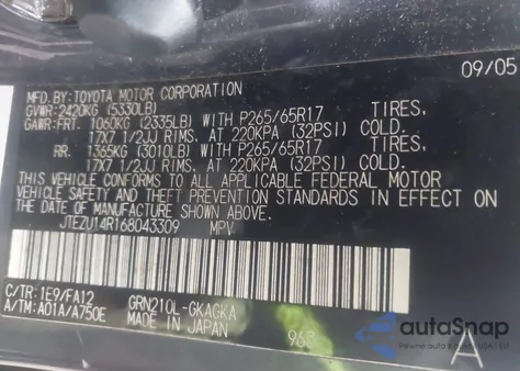 2006 Toyota 4Runner Sr5 V6 z USA, uszkodzony, nr VIN JTEZU14R168043309